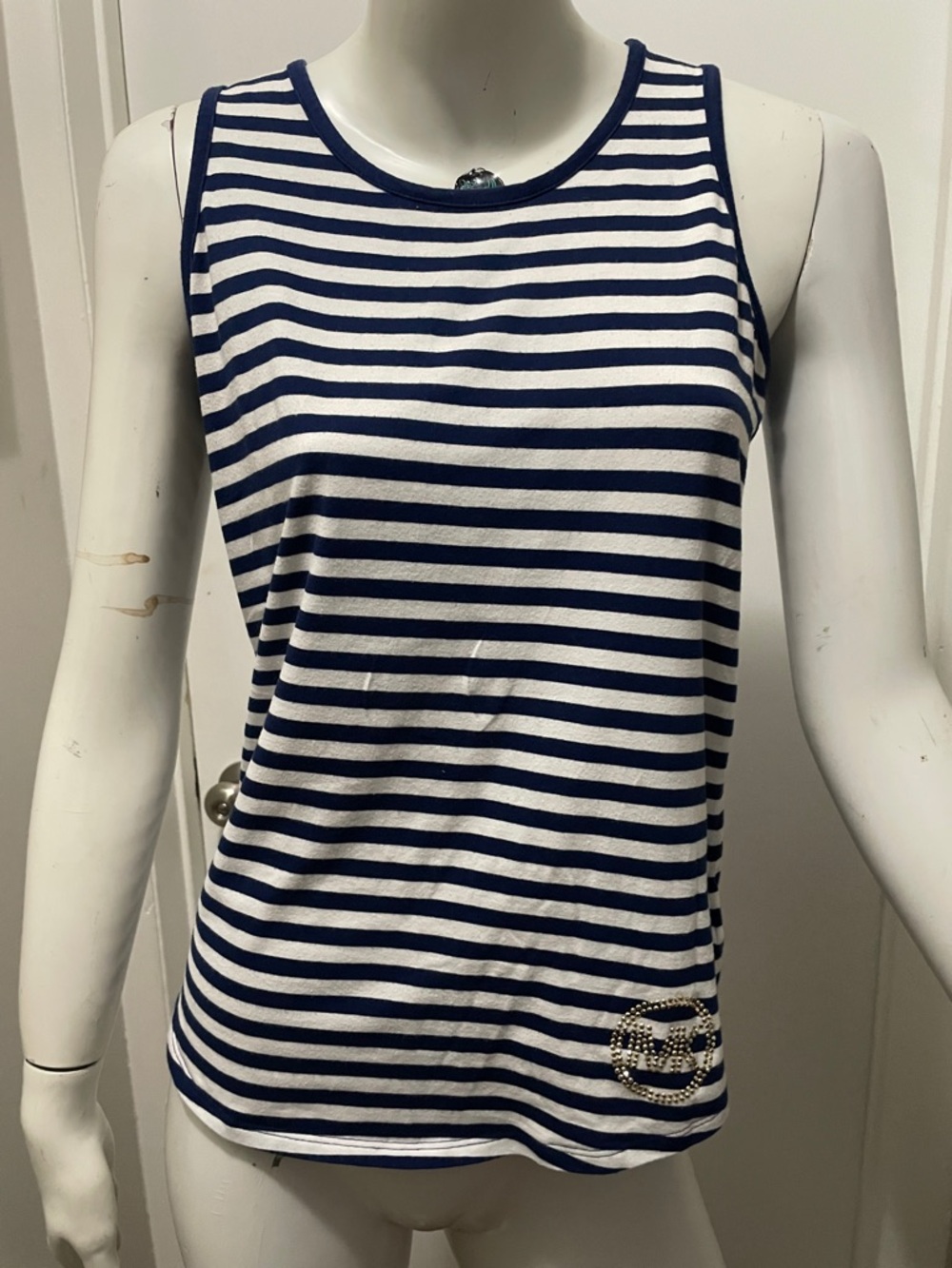 Michael Kors Navy and White Striped Tank with Embellished Logo